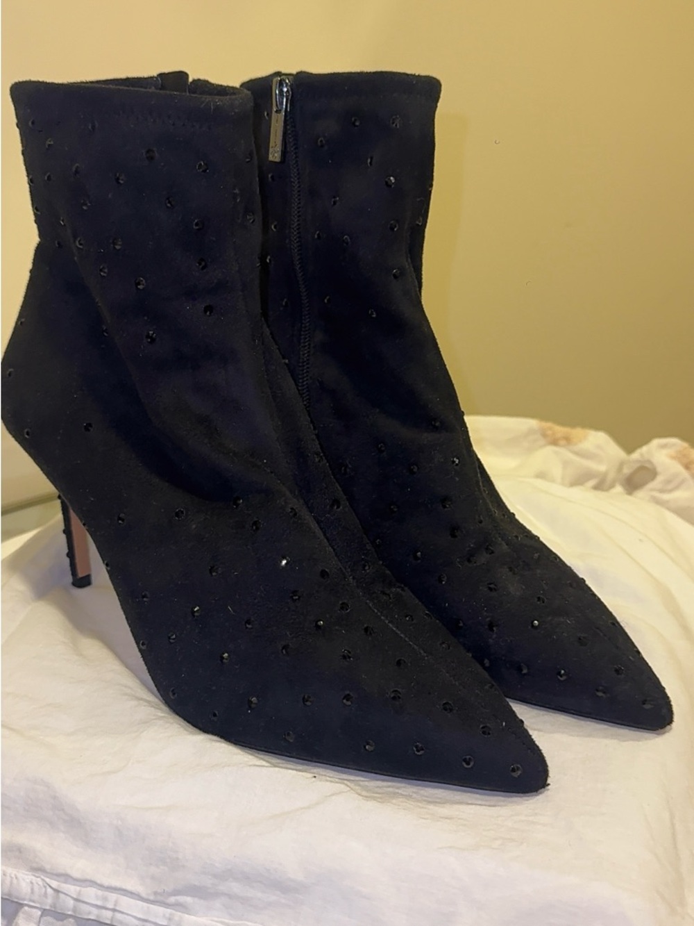 JESSICA SIMPSON Women's Black Embellished Pointed-Toe Ankle Boots